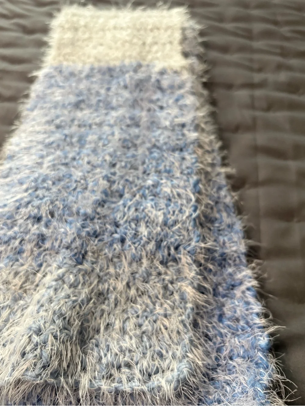 Source Unknown Blue and Light Gray Fuzzy Knit Scarf